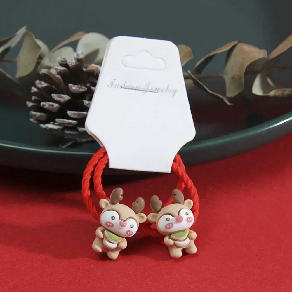 2Pcs Girls Christma Hair Bands Elastic Scrunchie Ponytail Ties Rubber Band Hair Accessories Cartoon Cute Baby Headwear Ring GiftX241022