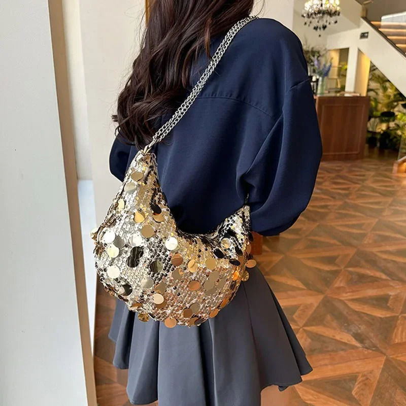 Evening clutch bag Korean chain sequin cross body bag dinner party wedding wallet handbag womens armpit shoulder cross body bag 241023