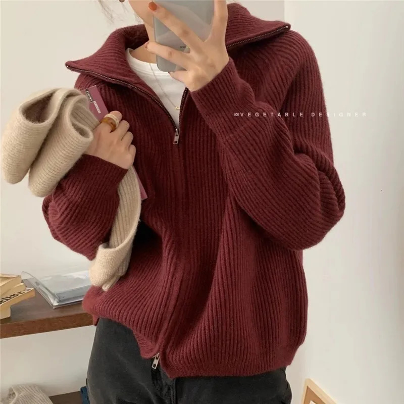 Limiguyue autumn turtle collar zipper wool sweater jacket womens knitted cardigan jacket thick long sleeved knitted warm U918 241022