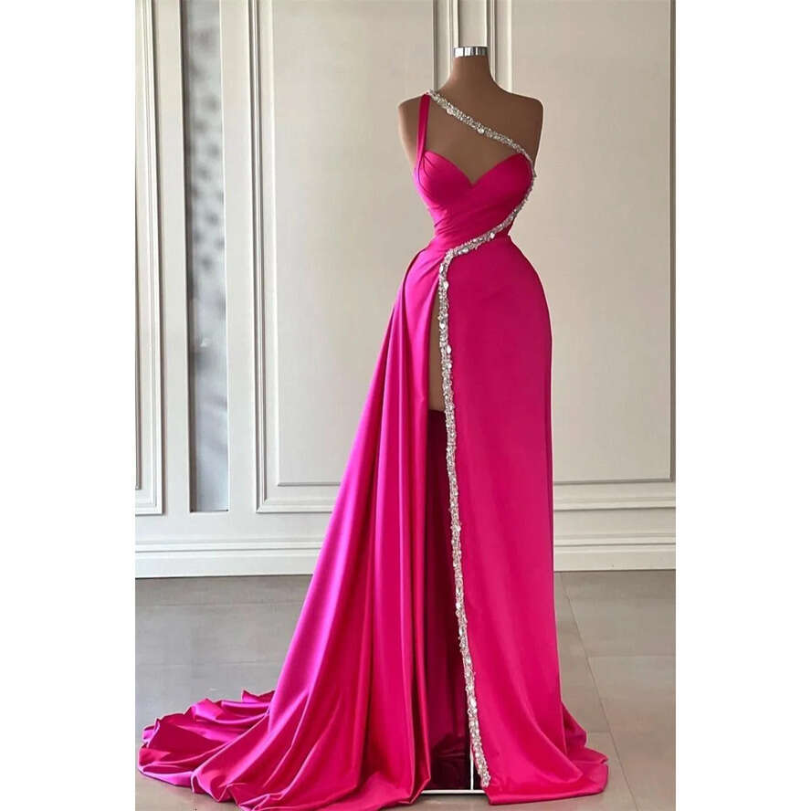New Fuia Sexy Evening Dresses Sier Beaded Sequined Embellishment One Shoulder Mermaid Split Women Ocn Party Gowns Prom Dress Customize Bc