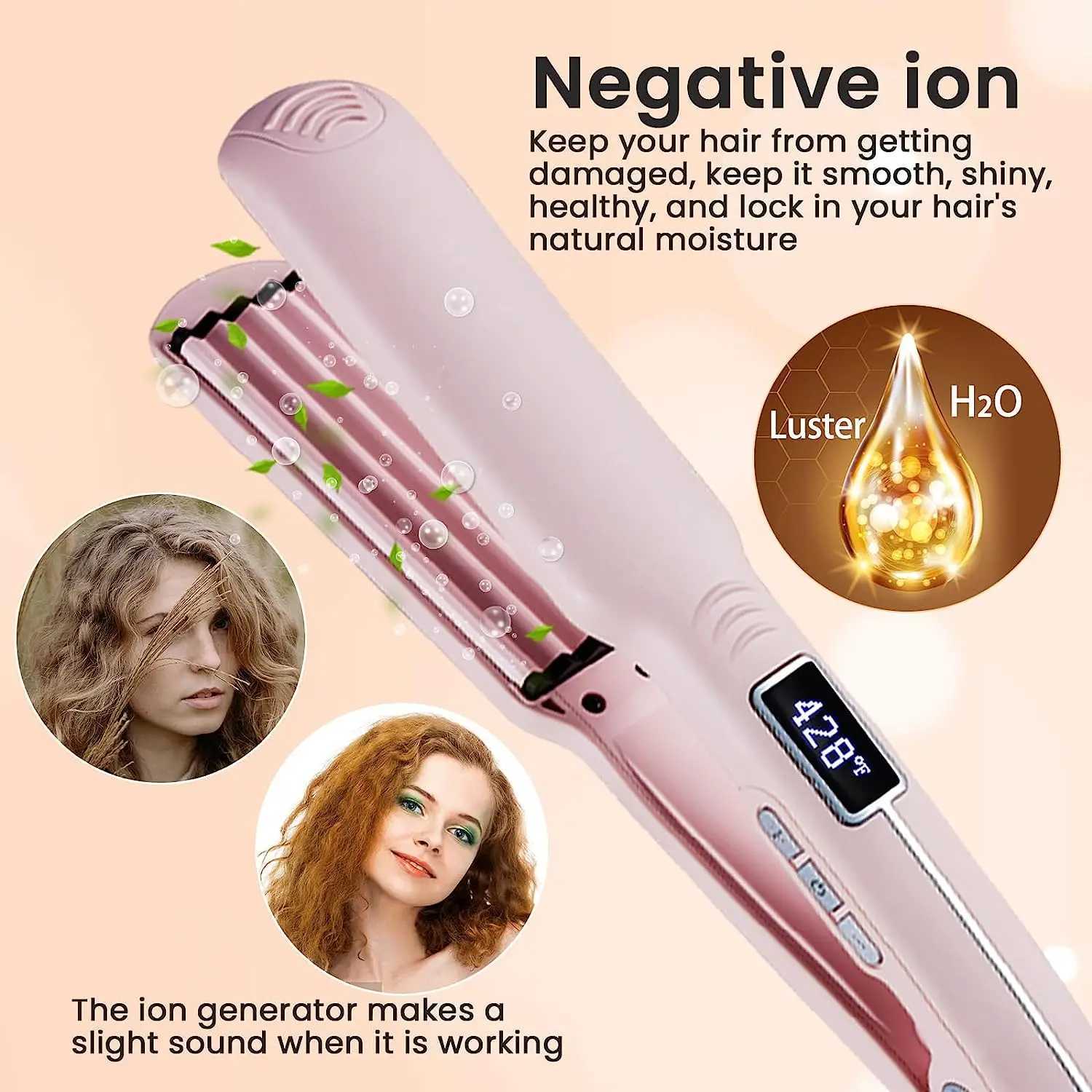 New Arrival Pink Ripple Hair Curling Iron 13 Adjustable Temperature LCD Display Hair Curling Iron for Fluffy Hair Tool Z241022