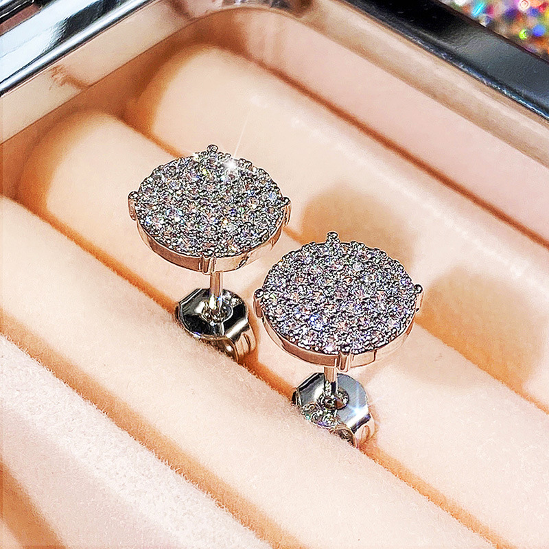 Classic Full Diamond Zircon Round Stud 925 Sterling Silver Crystal Women's Earrings Designer 9mm White Diamond Stud Earrings Luxury Wedding Jewel