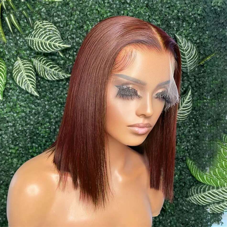 SKINLIKE Real Front Chocolate Short Bob Blunt Cut Wig 13x6 HD Lace Frontal Human Hair Wigs Pre Plucked Glueless