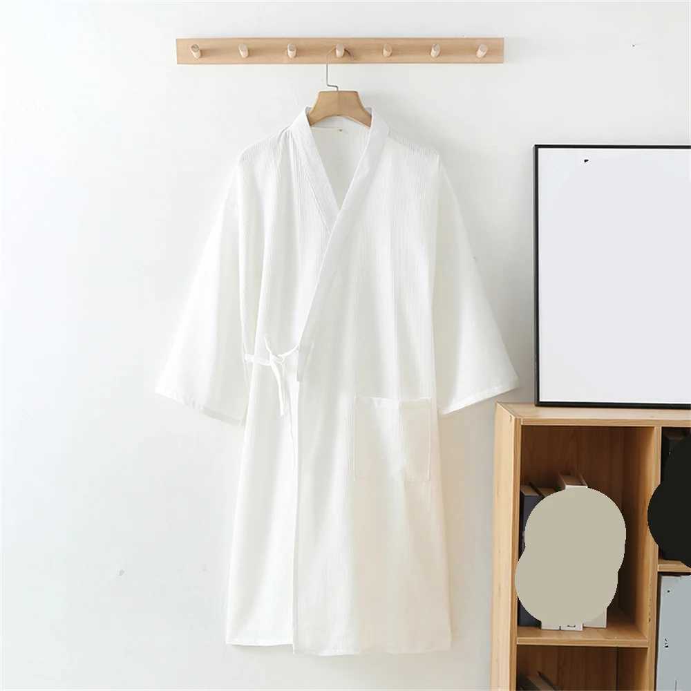 1 piece of mens spring/summer thin pure cotton luminous medium length Yukata Japanese style kimono with open collar lace home decoration W241023