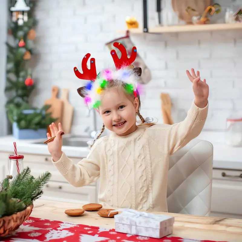 2025 Led Christmas Antler Headband Reindeer Light Up Headband Hair Hoop Children Party Costume DecorationX241021
