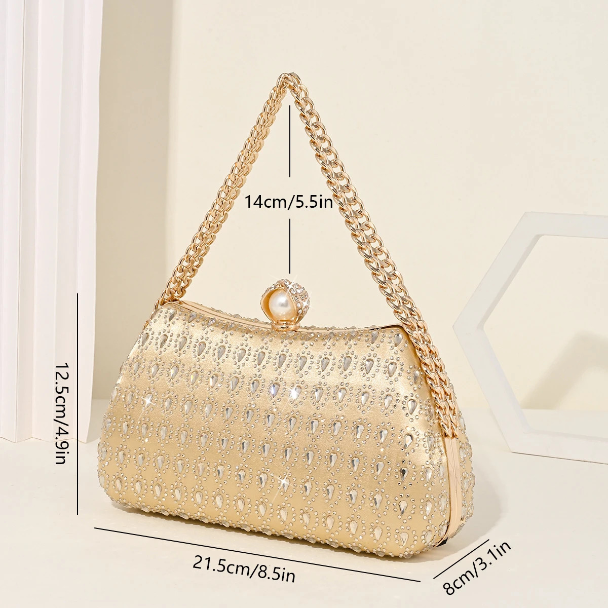 Tears diamonds evening dinner bag pearl buckle top handle handbag chain shoulder wallet half moon rhinestone party clutch 241023