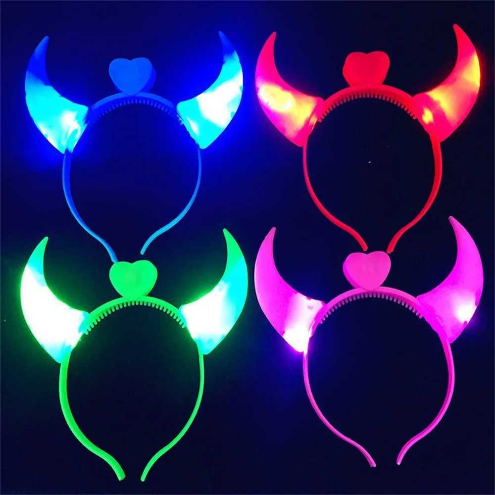Halloween Led Funny Glow Devil Horn Light Up Headband Hair Hoops Flashing Horn Children Adults Halloween Christmas Party DecorX241021