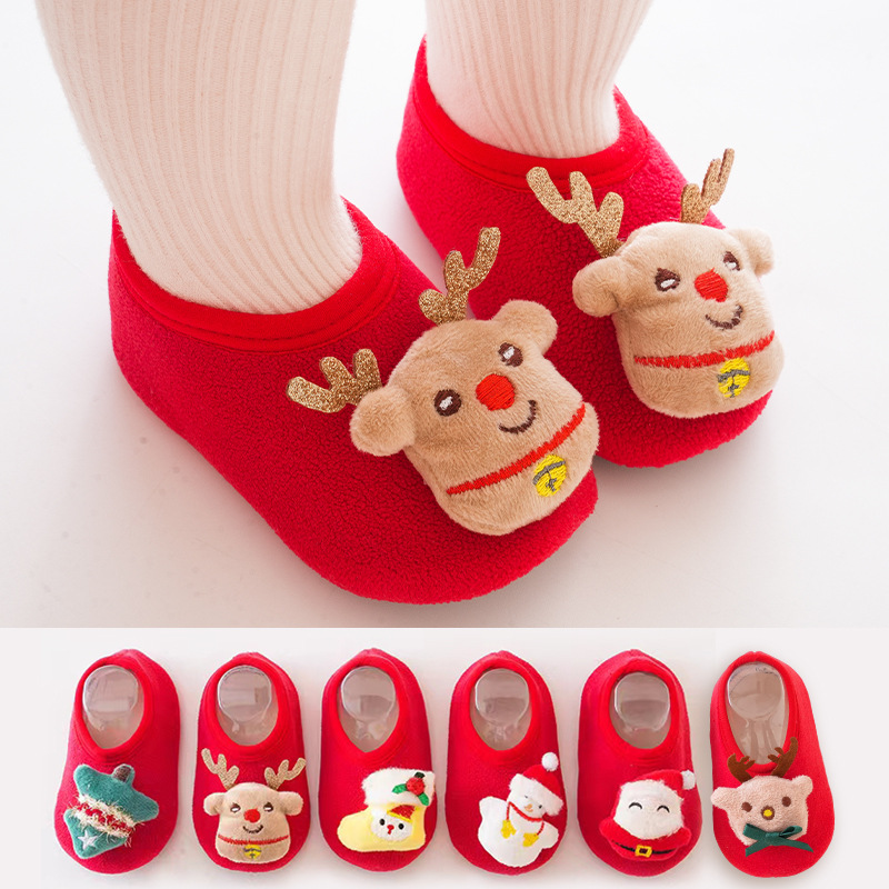 2024 Christmas Elk Baby Floor Socks Santa Claus Baby Socks Red Elk Step Socks