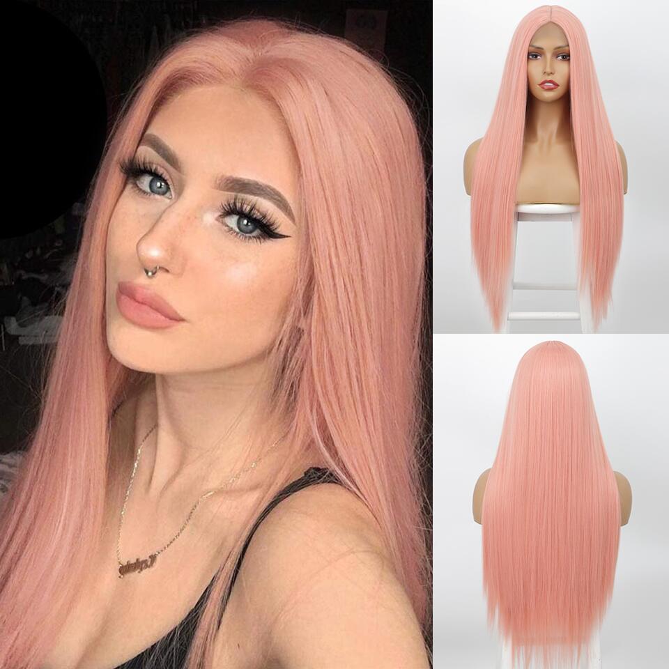 130Density Full Transparent Lace Front Hair Wig Blonde Straight Lace Frontal Wigs for Women Synthetic Preplucked