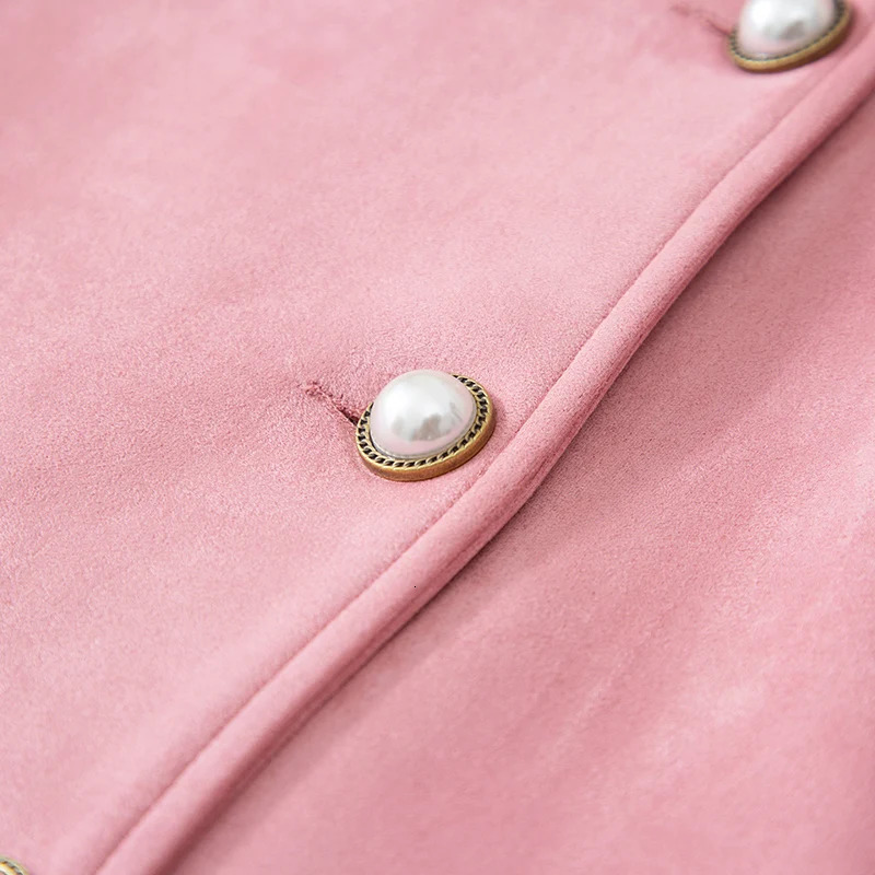 Womens double breasted long pink trench coat Korean fashion suede jacket 241022