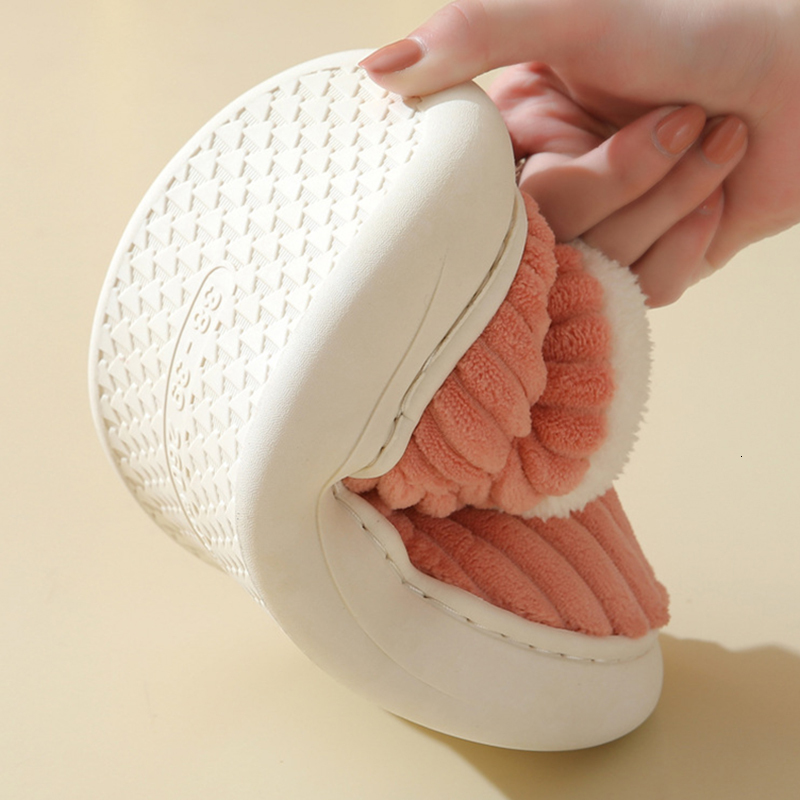 2024 Fashion Couple Winter Warm Plush Slippers Thick Sole Non Slip Casual Cotton Shoes Woman Corduroy Soft Indoor Home Slippers