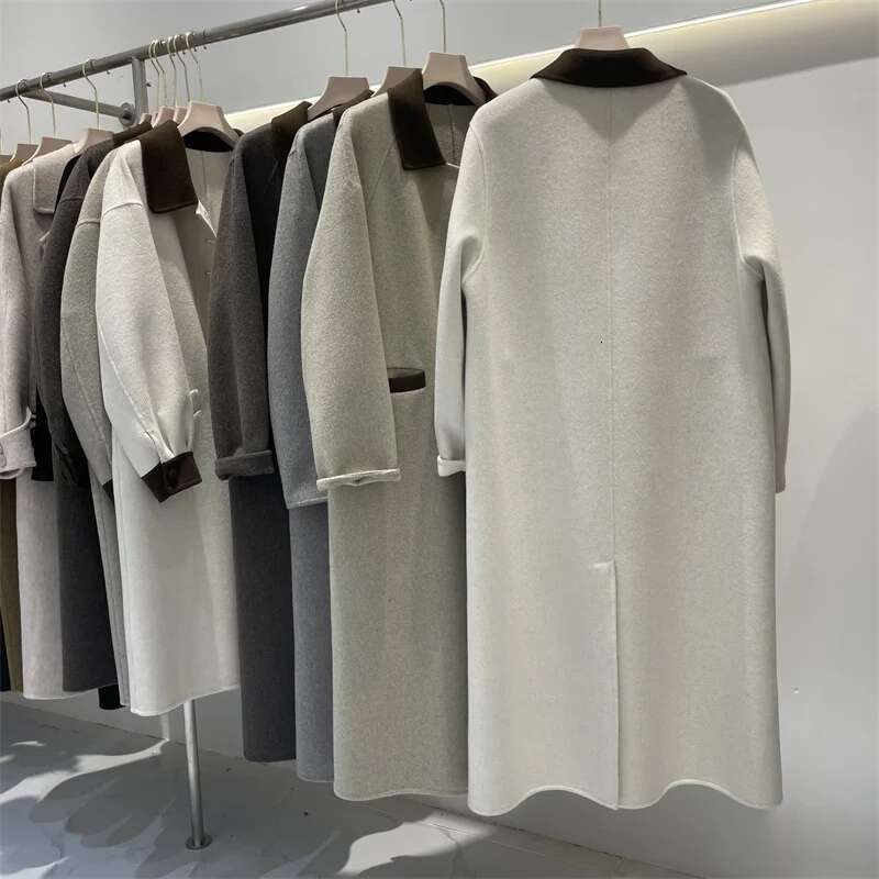 Rose High Quality New Korean Spring Long Double-Sided Cashmere Loose Coat Women Fashion Sheep Wool Jacket