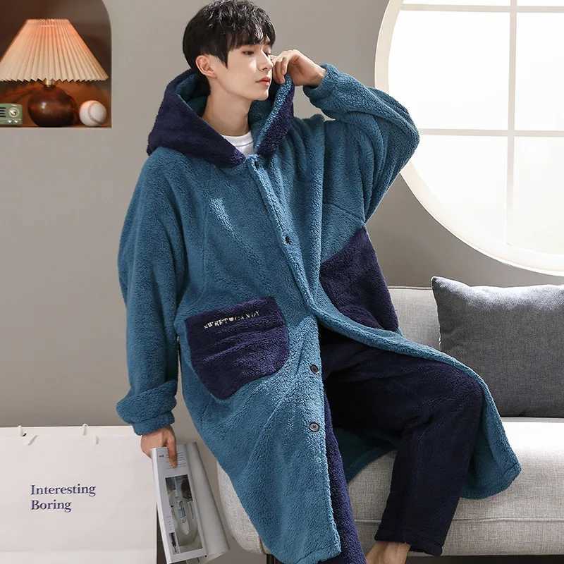 Mens Bathroom Thick Velvet Kimono Family Clothing Sleepwear Hombre Open Knitted Woolen Sweater Mens Robe Design 1 Piece W241023