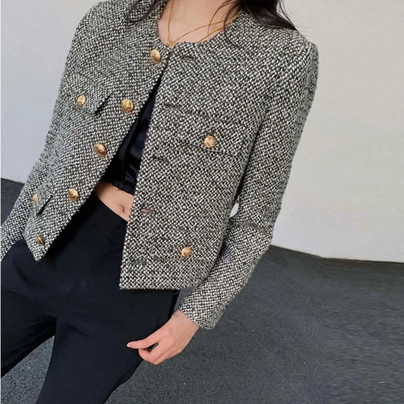 Womens Winter Jacket Autumn/Winter Korean Womens Single breasted High quality Fashion Coarse tweed Retro Top Womens Coat 241023