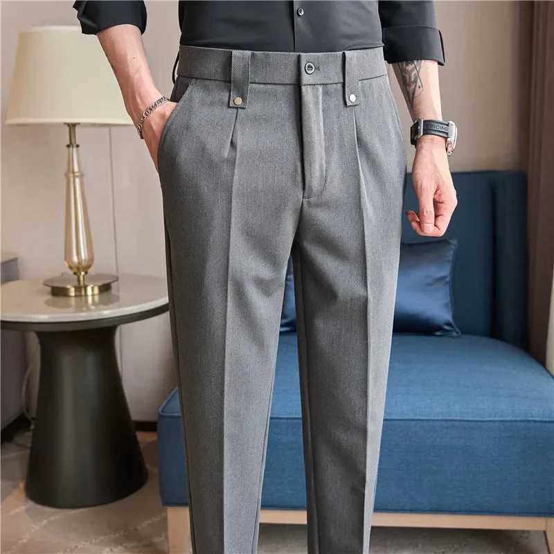 Mens Suit Pants 2024 Spring New British Style Elastic Waist Solid Casual Formal Dress Pants Slim Fit Trousers for Men ClothingXJ241023