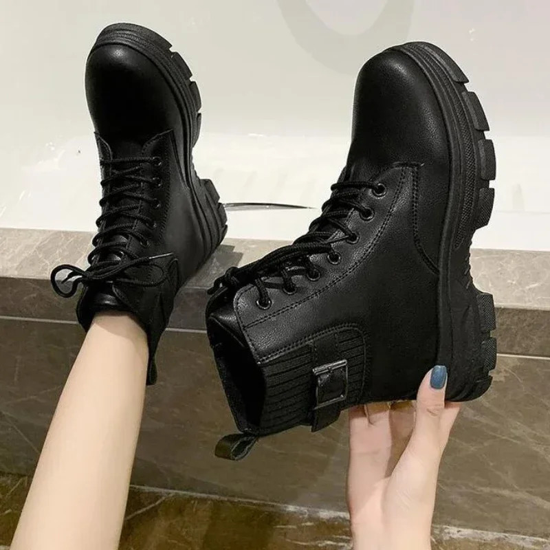 New Autumn Winter Chelsea Boots Womens Platform Brown Black Beige White Ankle Boots Womens Fur Short Fat Punk Gothic Shoes 241020