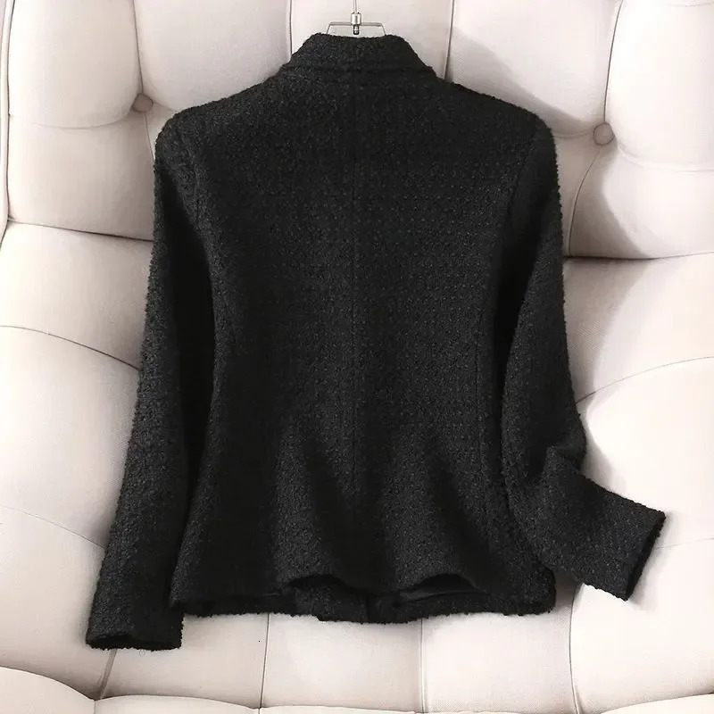 Fashion white suit collar small perfume jacket high quality tweed coat black wool coat ultra-thin slim elegant womens top 241023