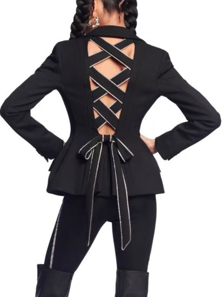 DEAT Dia Hollow Out Bow Tie Women's Blazer New Notched Single-Breasted Slim Suit Jacket Fashion Tide Autumn 2024 19D7376