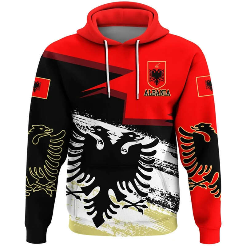 Flag Albania Hooded Sweatshirts New In Hoodies Tracksuit Fashion Pullovers Albanian Emblem Eagle D Print Tops n