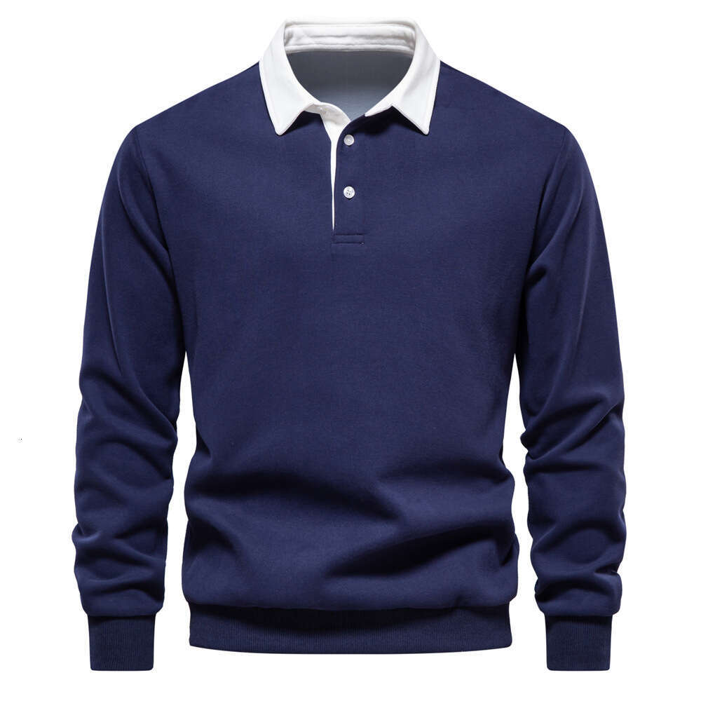 Autumn New Fashion Soild Color Design Polo Neck Sweatshirts for Men Casual and Social Wear Quality Cotton Mens s