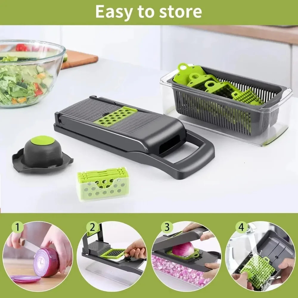 Multi functional vegetable chopper handle food grade chopper vegetable slicer cutting machine 14/16 in 1 kitchen project cocoa 241023