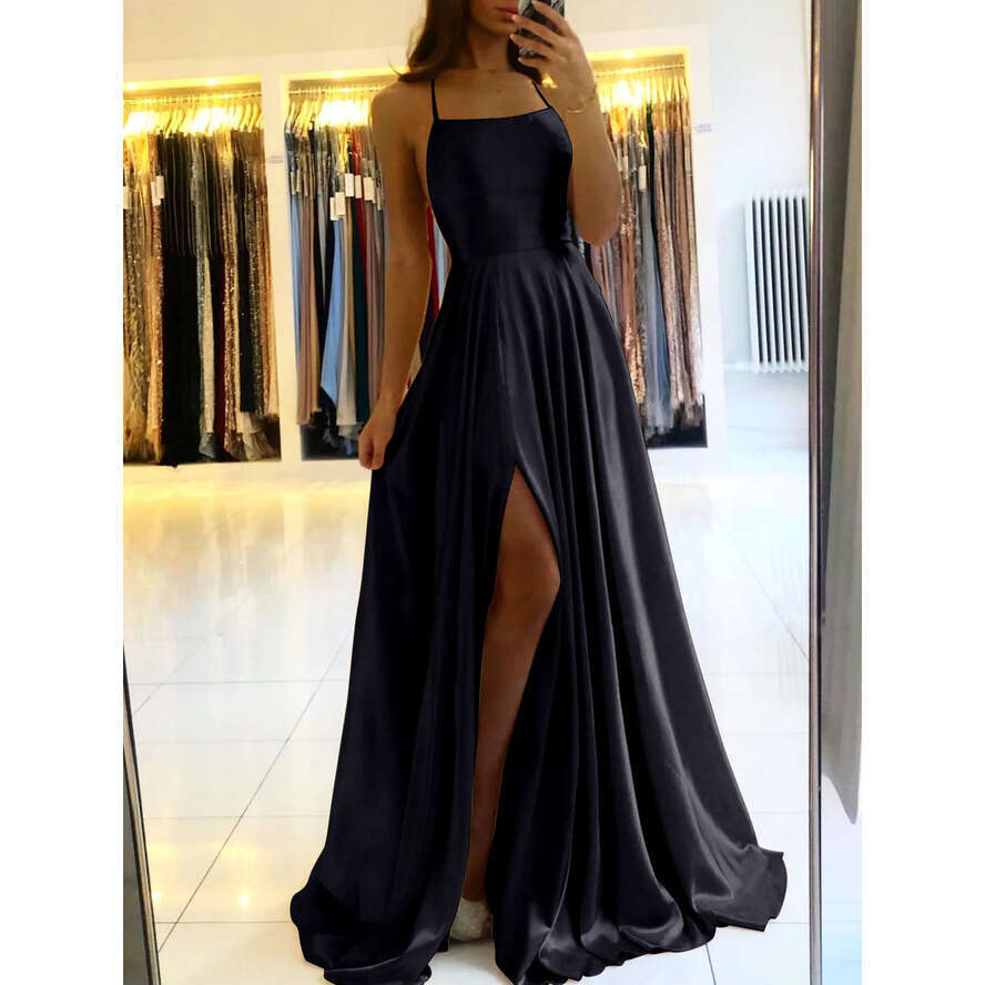 Elegant Bury Bridesmaid Champagne Dresses A E Spaghetti Front Split Long Maxi Maid Of Honor Gowns Wedding Guest Party Evening Dress Cps Vening