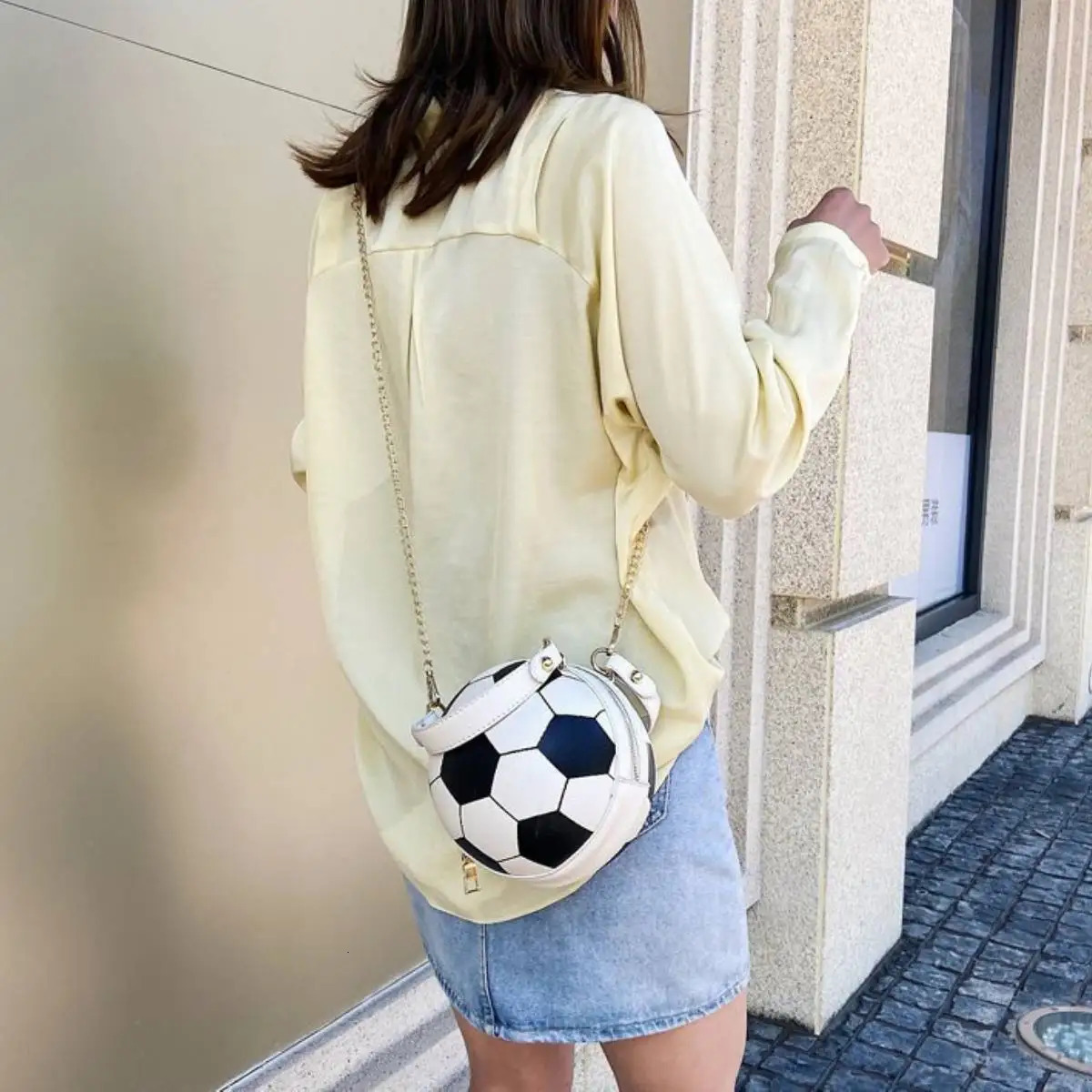 Womens football cross body bag circular handbag messenger bag PU shoulder bag makeup evening street casual mobile phone 241023
