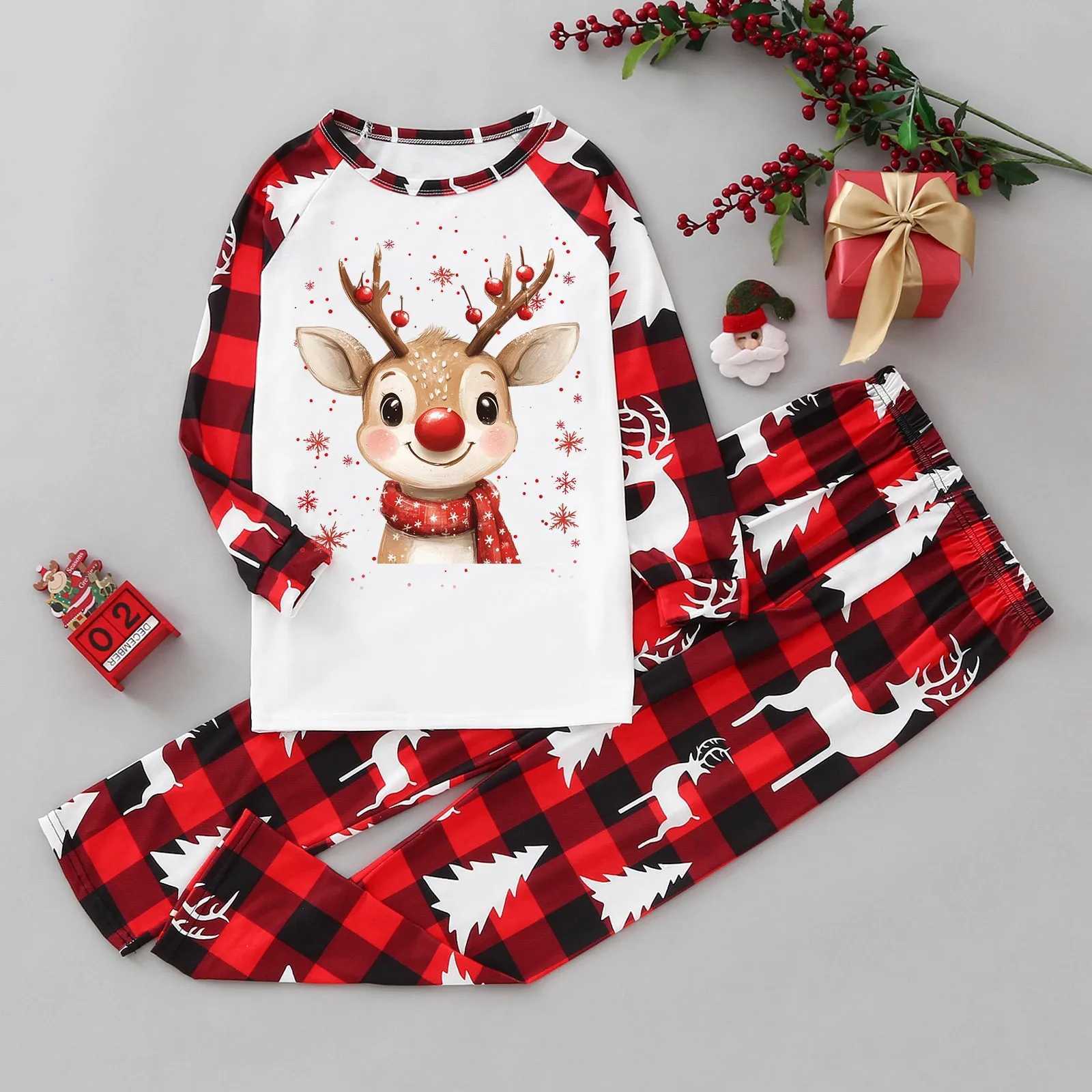 Cute Parent Child Clothing Xmas Kawaii Funny Deer Printed Daily Family Set Christmas Pajamas Outfit pijamas en conjunto parejasXJ241008
