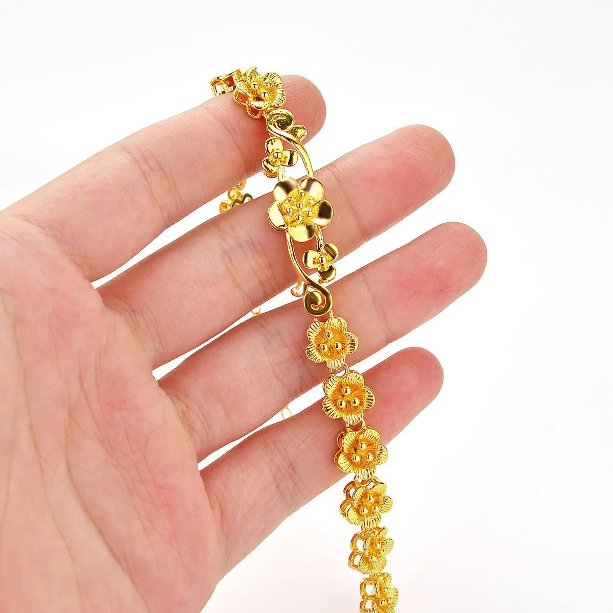 AU999 Gold Bracelet 24K Pure Gold Womens Jewelry Fashion Trend Goddess Flower Bracelet Girlfriend Bracelet 240929
