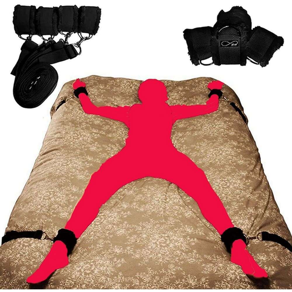 Bed Restraints for Sex with Adjustable Straps for Bondage and BDSM (Furry) - Black by HappyNHealthy
