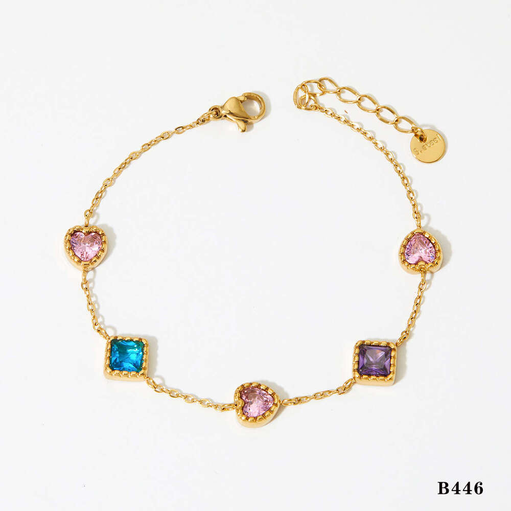 Heart Square color zirconium bracelet female fashion light luxury temperament heart trend stainless steel bracelet