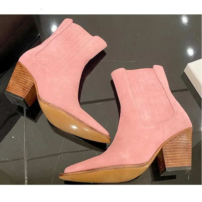Pointed Toe French Thick Heel Matte Ankle Boots Womens Winter 2024 Womens Skating Boots Retro Western Style Boots Fashion 241020