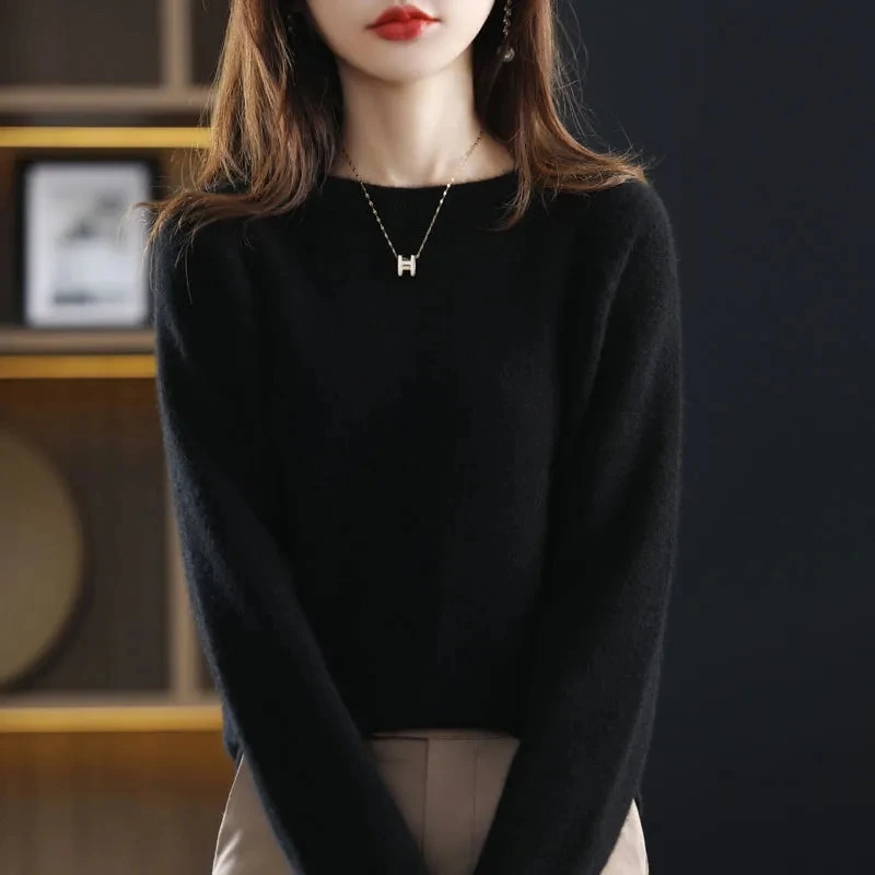 Women Solid Sweet Soft Wool Sweaters Spring Loose Casual Fashion Simple Knitted Pullovers Oneck Warm Knitwear Tops 241021