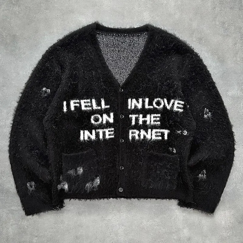 Mens Harajuku Shin V-neck Knitwear Mens Pullover Sweater Creative Stripe Womens Knitted Street Clothing Womens 241022