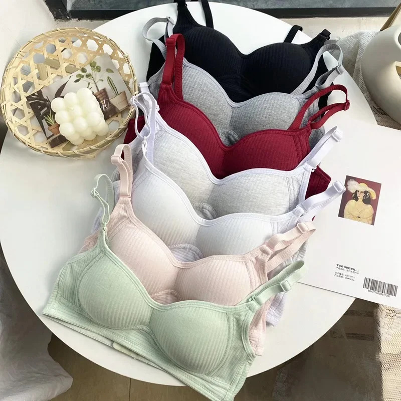 2025 New Designer Women s Stitching Cotton Underwear fashion Summer Thin AB Cup Bra Wireless Comfort V Push Up Gerie