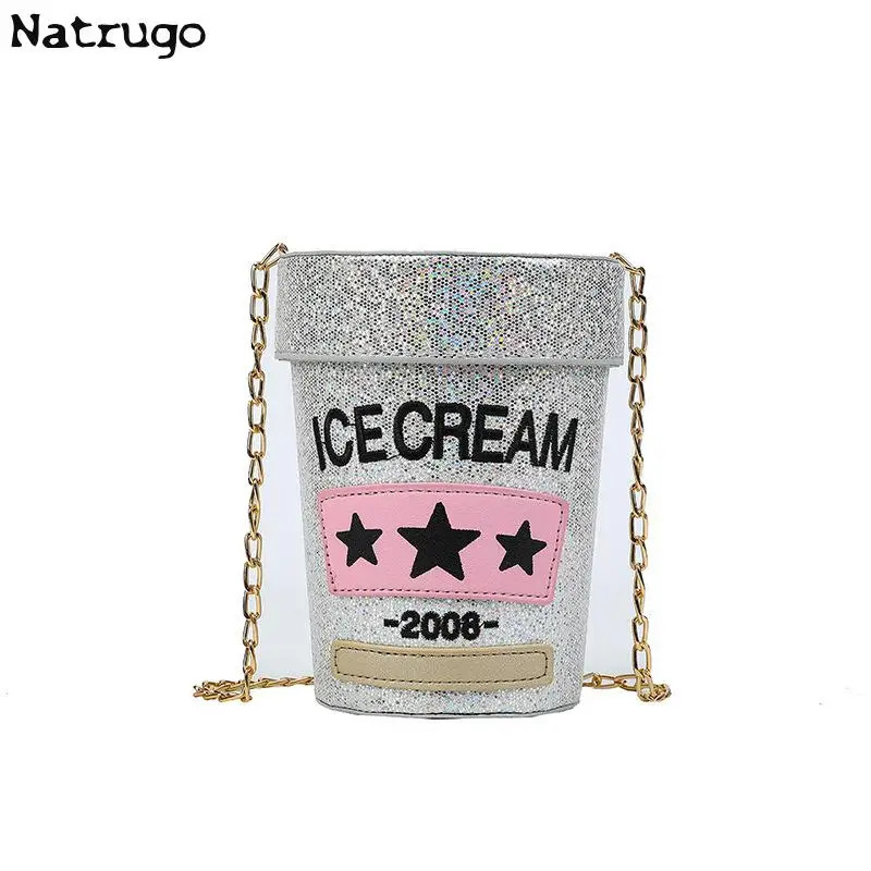 Funny cute cup shape shoulder bag icea cream letter printing bucket bag ladies crossbody messenger bag female purse handbag 241023