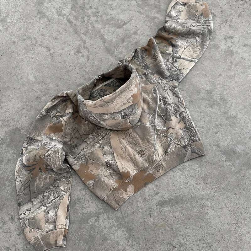 High end retro American do old camouflage zip up hooded jacket men and women spring fall workwear Y K sweatshirt streetwear wo