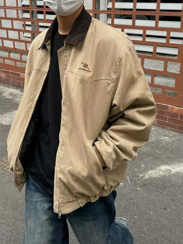 Retro Spring Jacket Mens Bomber Loose High Strt Hip Hop Motorcycle Block Coat Autumn Short Zipper Retro Coat X241023