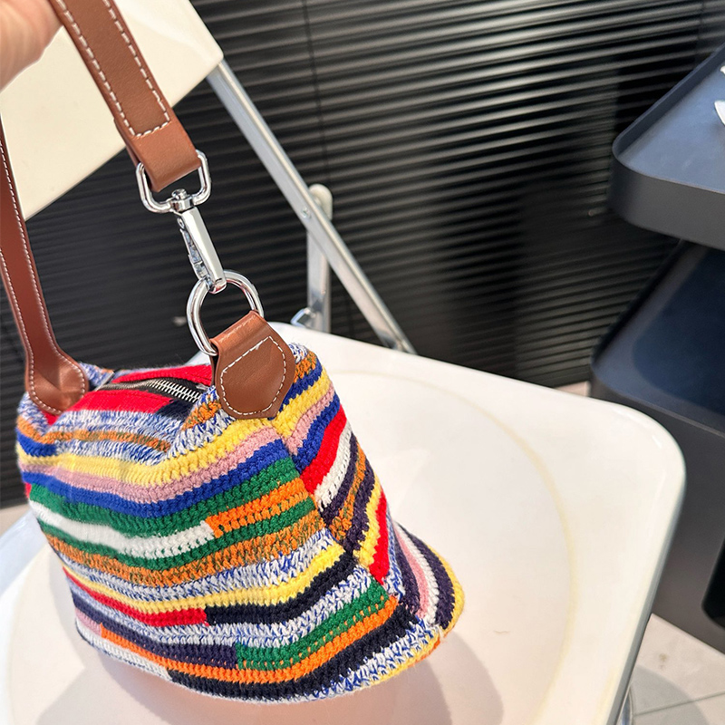 Weave Hobo Strap Tote Designer Purses Handbag Rainbow Crochet Knitting Shoulder Underarm Purse Summer Beach Bag Weekend Travel Crossbody Pouch Suotong