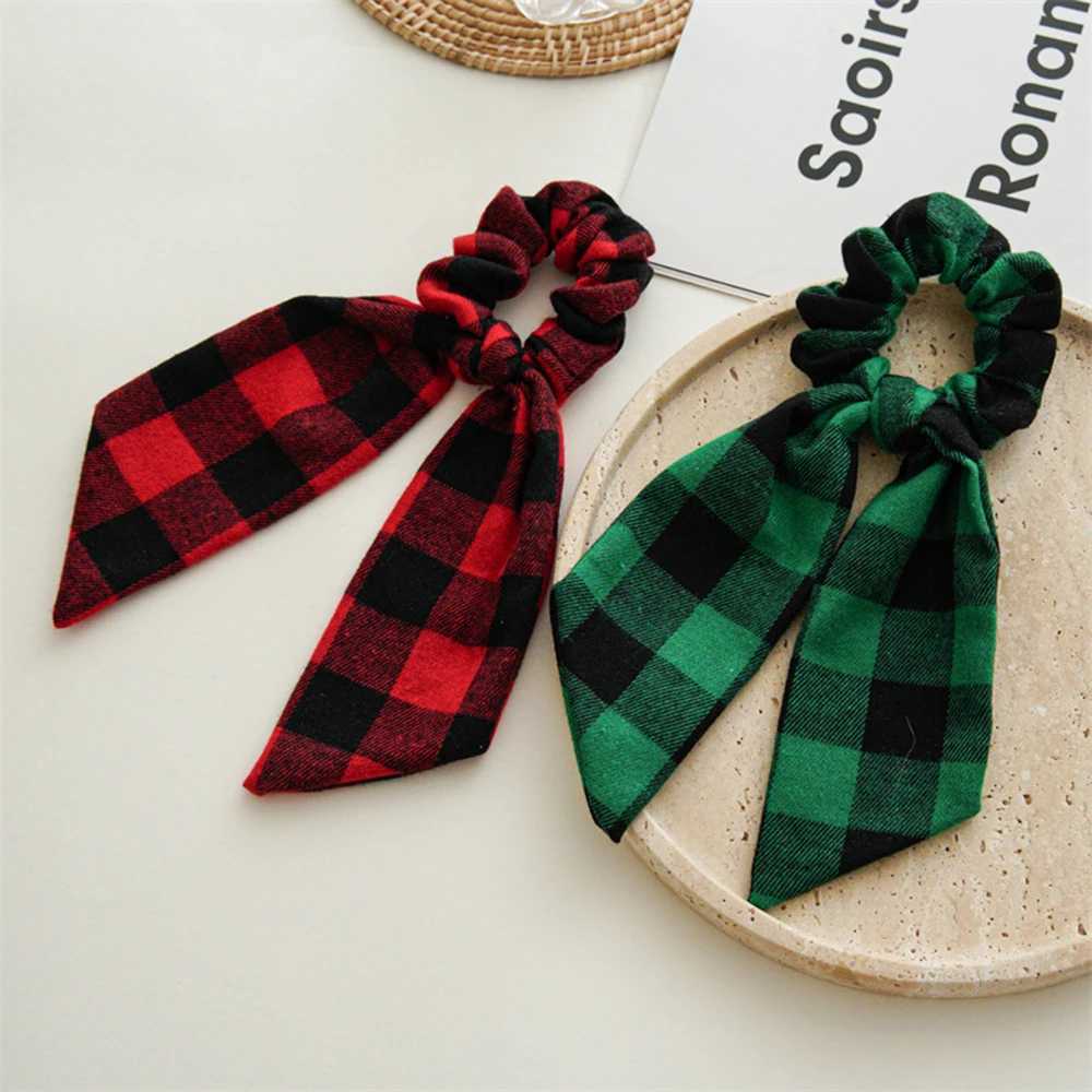 Ponytail Ribbon Hair Tie Santa Claus Elastic Hair Band Christmas Style Plaid Scrunchies Simple Fashion DIY Hair AccessoriesX241021