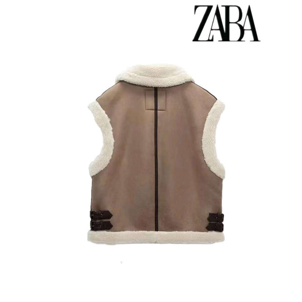 TRAF Brown Fur Warm One-Piece Lapel Thickened Urban Elegant Women's Commuter Jacket Temperament Zipper Vest