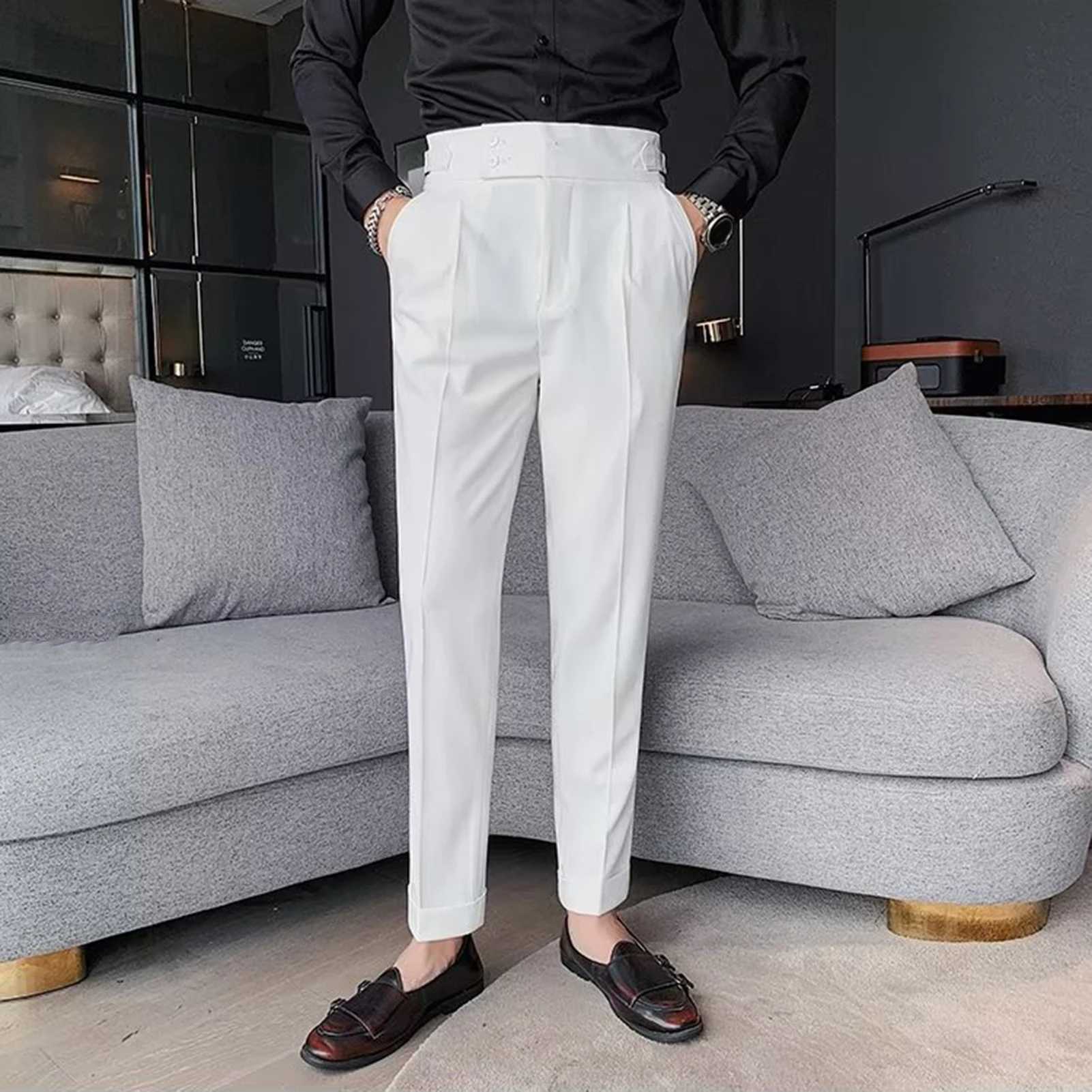 Men Pants Classic Mens Office Trousers Slim Fit High Waist Vintage Pockets Formal Business Style Pants for A Sophisticated LookX241023