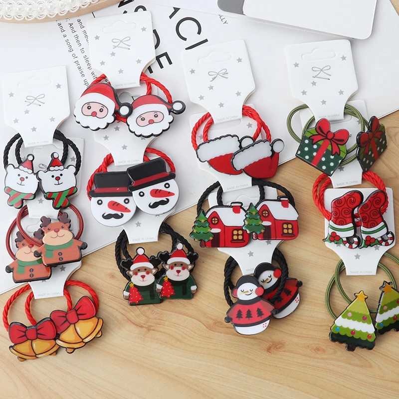 New 2Pcs Christmas Hair Bands Girls Elastic rubber band Hair Accessories Children Hairpins Cute Headwear Kids Scrunchies GiftX241022