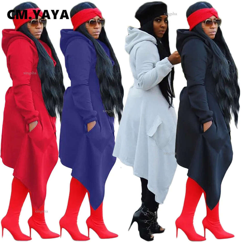 CM.YAYA Women Active Wear Hooded Zipper Long Sleeve Irregular Hem Sweatshirts Autumn Pullovers Hoodies 201216
