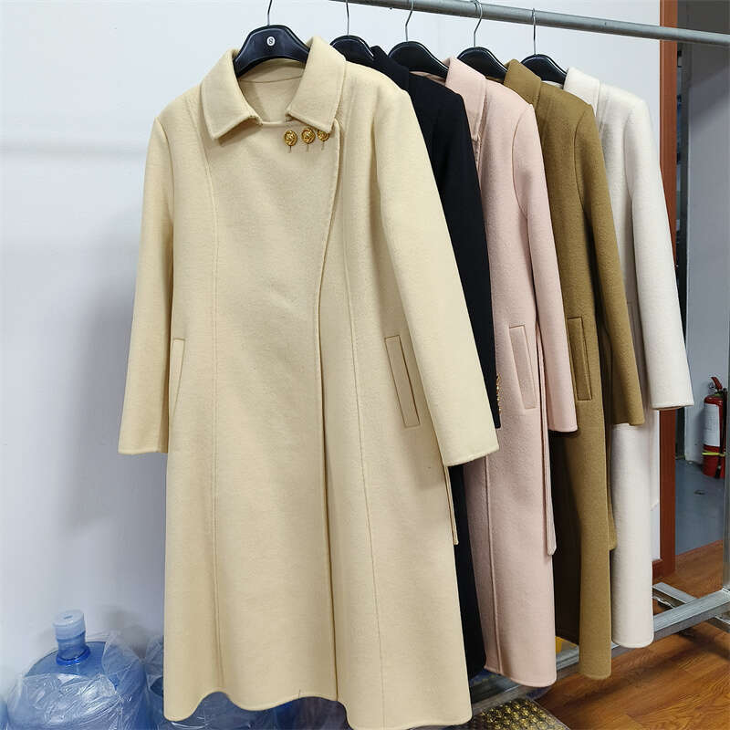 Rose Double-Sided Cashmere Women New Autumn Winter Lace-Up Metal Buckle Thick Wool Mid-Length Trench Coat