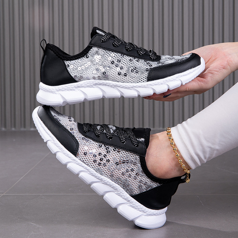 Mesh glitter new sports women's shoes spring and summer hollow breathable fashion lacing light Sneaker