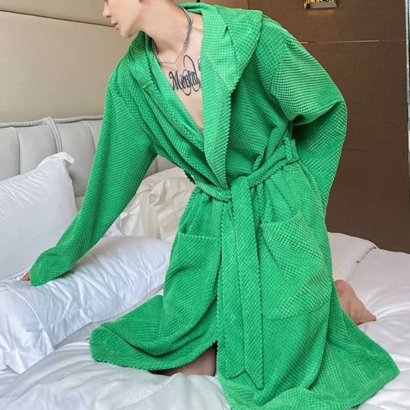 Fall Winter Luxury Hooded Jacket Brand Towel Fabric Bathrobe Homewear 2022 Grn Robe Womens Spwear Clothing with Belt W241023
