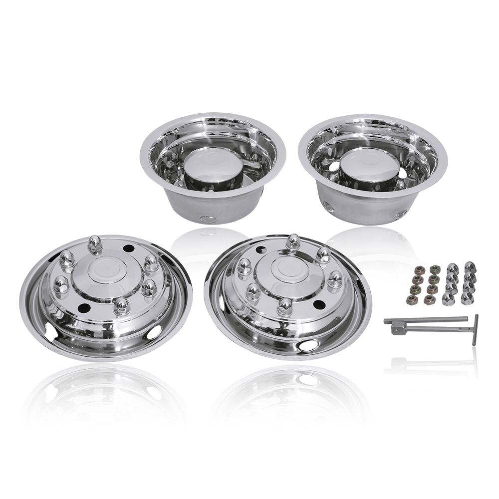 19.5" 8 Lug Wheel Simulators Stainless Steel Bolt Kit Hubcap Kit Fit for1999-2010 Chevy GMC C4500 1999-2003 Ford F650, 1990-1998 Ford F600