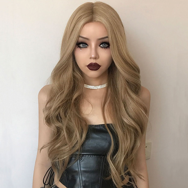 Long curly wigs for women wigs synthetic fiber headpiece golden big wave wig