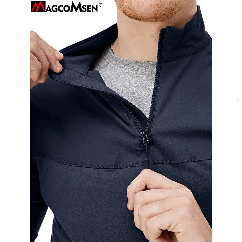 MAGCOMSEN Mens Safari T-shirt Long Sleeve Crew Work Hiking Fishing Shirt Front 1/4 Zipper 241023